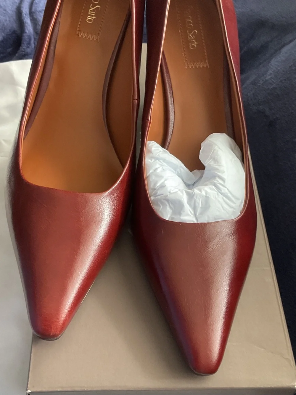 Franco Sarto Burgundy Pointed-Toe Leather Flats